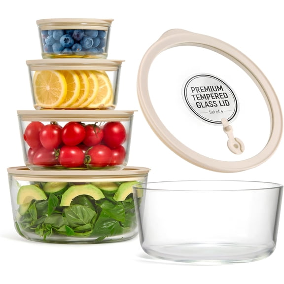 Glass Storage Container Set, Borosilicate Glass, Tempered Glass Lids, Baking Pan, Airtight with Vents, Microwave, Oven & Dishwasher Safe, (Circular - Set Of 3)