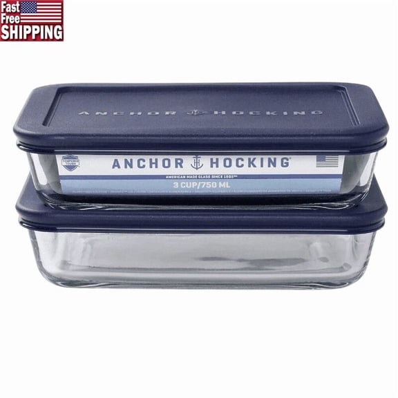 Glass Storage Containers 3 Cup Rectangular Set 2 Lids Microwave Safe Bpa Free Us