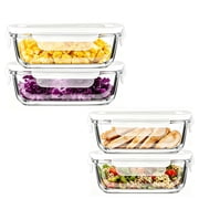 Glass Storage Containers with Lids, 4 Pcs 13oz Meal Prep Containers Reusable Single Compartment Airtight Container Set for Baking, Microwave, Oven, Pantry Organizers and Storage
