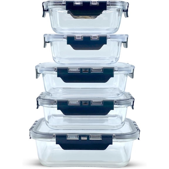 Glass Storage Containers with , 5- Set - Airtight, Leakproof, Oven & Freezer Safe,