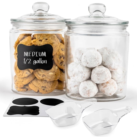 Glass Storage Containers with Lids 0.5 Gallon Set of 2 for Kitchen Pantry Bathroom