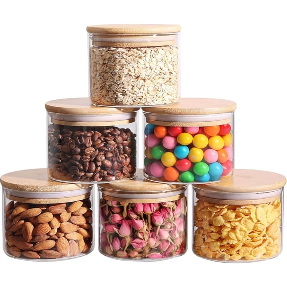Glass Storage Containers with Lids, 0.5 Qt, 6-Pack Small Glass Jars