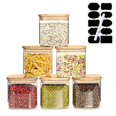 Glass Storage Jar,6 Pack 27 FL OZ Glass Food Storage Containers with Bamboo Lid, Kitchen Containers Cereal Canisters Decorative Jar for Candy Snack Cookies Coffee Tea Nuts Airtight Glass Jars