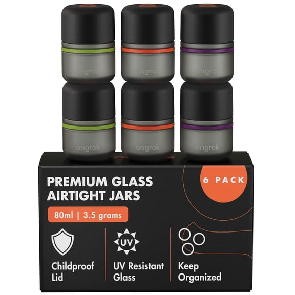 Glass Storage Jar  80ml 6 Pack | Uv Herb/spice With Child-resistant Lid Color-coded Containers To Preserve Smell And Aroma