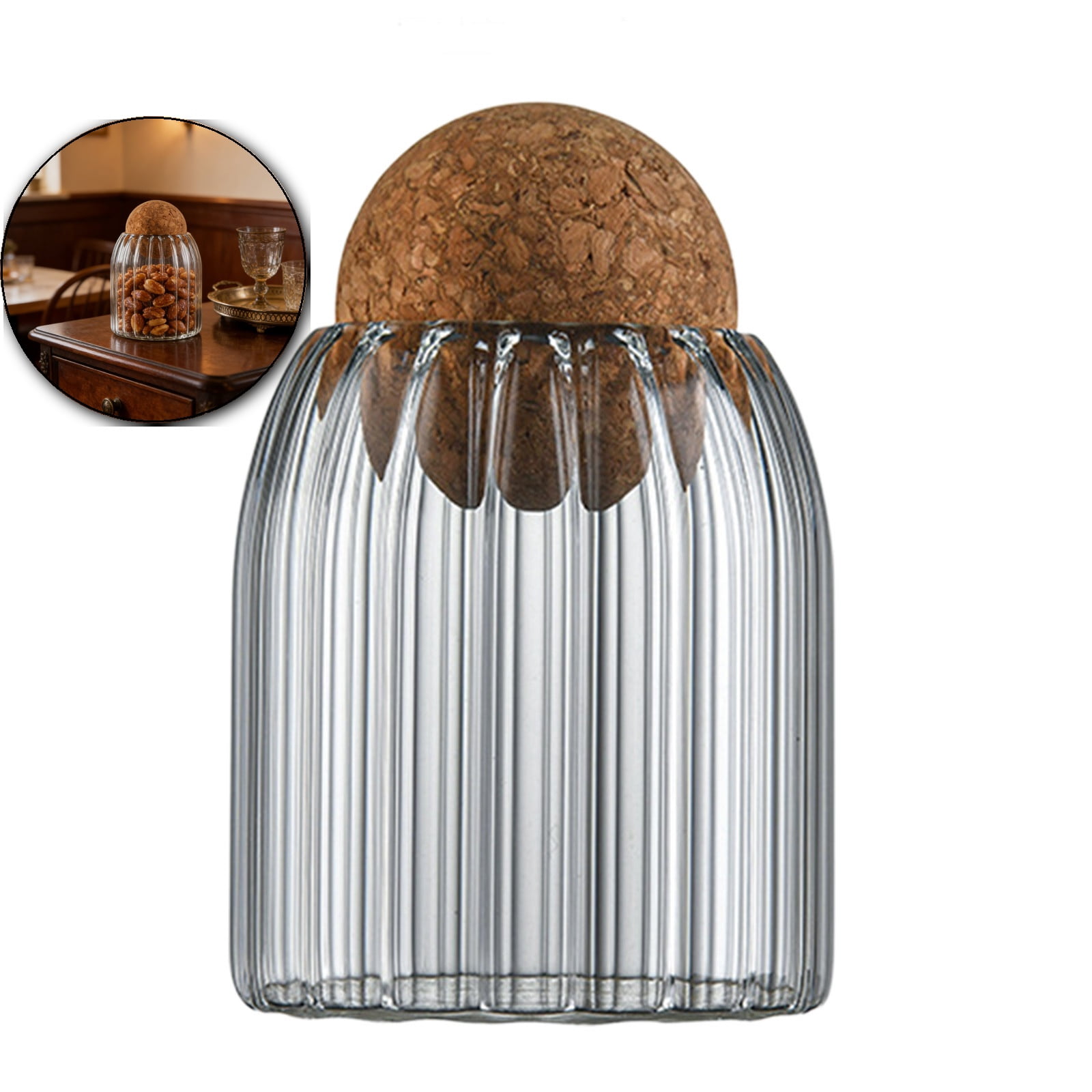 Glass Storage Jar with Ball Cork Lid, Clear Glass Canisters with Cork ...