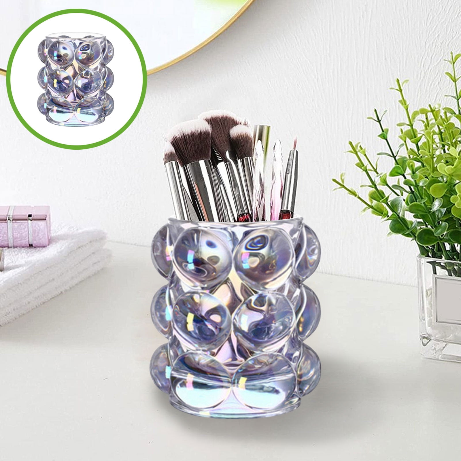 Glass Storage Jar, Pencil Holder, Makeup Brush Organizer, Clear Glass ...
