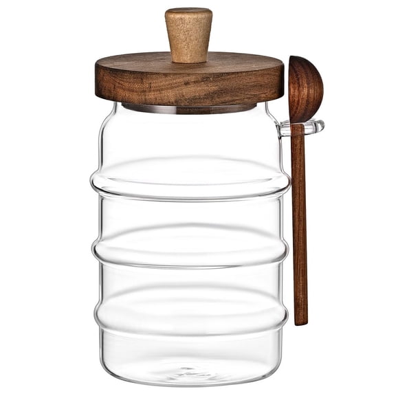 Glass Storage Jar with Spoon, 18.5 oz Airtight Container for Coffee, Tea, Candy, Biscuits, Snacks, and Seasonings, 1 Piece