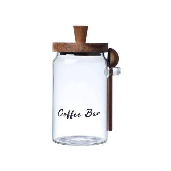 Glass Storage Jar with Spoon, 25 oz Airtight Coffee, Candy, Biscuit, Tea and Snack Container for Kitchen Pantry and Countertop