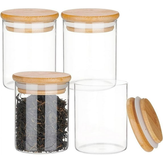 Glass Storage Jar with Suction Bamboo Lid Clear 68x89mm Capacity: 200ml(6.76fl. oz)