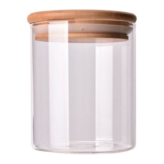 Glass Storage Jar with Wood Lids, Airtight Sealed Clear Glass Canister Kitchen Food Storage Containers