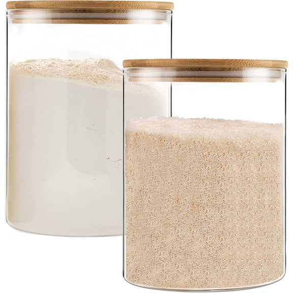 Glass Storage Jars,2 PACK -108oz/3200ml Clear Glass Food Storage Containers with Airtight Bamboo Lid Stackable Kitchen Canisters for Candy,Cookie,Rice,Sugar,Flour,Pasta,Nuts and Spice Jars