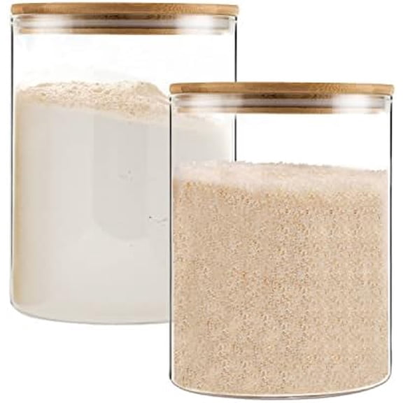 Glass Storage Jars,2 PACK -108oz/3200ml Clear Glass Food Storage Containers with Airtight Bamboo Lid Stackable Kitchen Canisters for Candy,Cookie,Rice,Sugar,Flour,Pasta,Nuts and Spice Jars