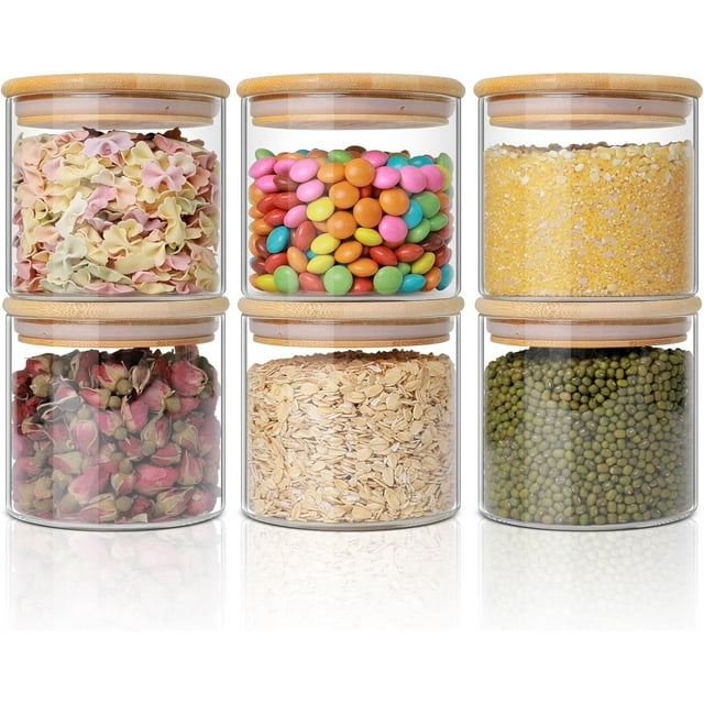 Glass Storage Jars 22oz [Set of 6],Clear Glass Food Storage Containers