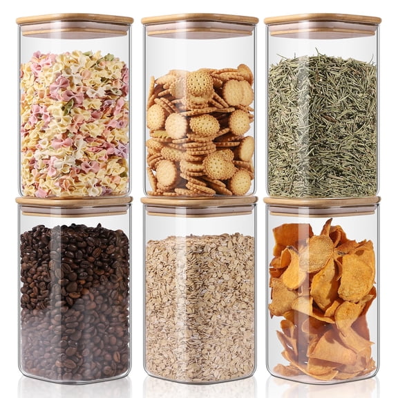 Glass Storage Jars 6 Pack -50oz (10cmx20cm)clear Food Containers With Airtight Lid Stackable Kitchen Canisters For Candy Cookie Rice Sugar Flour Pasta Nuts And Spice Jars(square)