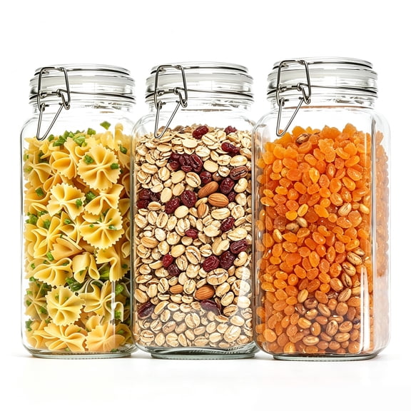 GARITIN 78oz Glass Storage Jars 3 Pack, Large Pantry Canisters, Extra Wide Mouth Square Glass Containers for Flour Sugar Pasta, Come with Labels & Marker