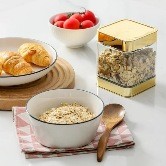 Glass Storage Jars - Large Kitchen Canisters with Airtight Lids - Coffee Pasta Sugar Tea Snack Nuts Cookie Flour Food Container Set of 3