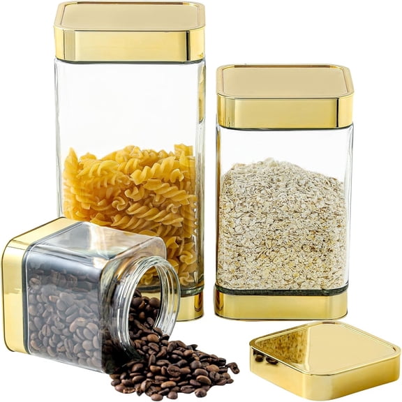 Glass Storage Jars-Large Kitchen Glass Canisters with Airtight Lids -Coffee Pasta Sugar Tea Snack Nuts Cookie Flour Food Container