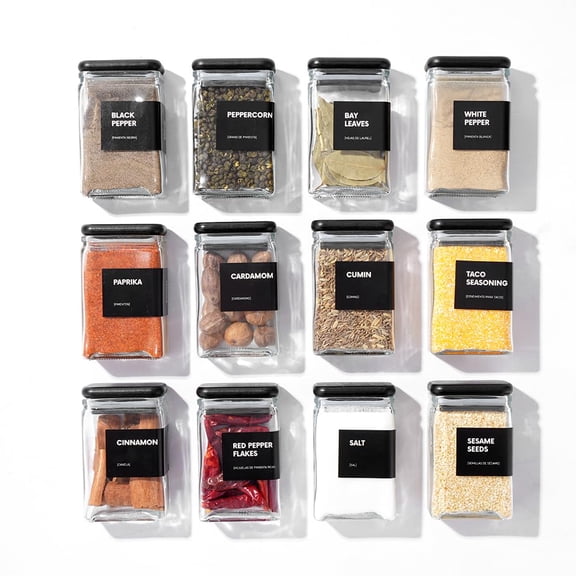 Glass Storage Jars With Lid Canisters Airtight Lids Clear For Spice Cookie Candy Tea Coffee Bean And Rice (black Jar Set (4 Oz Of 12))