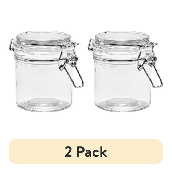 Glass Storage Jars with Lock Lids (2 Pack) - 9.4oz Canisters for Kitchen Counter - Airtight Food Containers for Coffee, Cereal, Pasta, Sugar & Spices