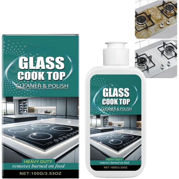 Glass Stove Top Cleaner Polish, Scratch Free Stove Top Scratch Remover, Ceramic Hob Cleaner Spray, Cooktop Heavy Duty Cleaner and Polish, Gentle Formula, Streak-Free Shine