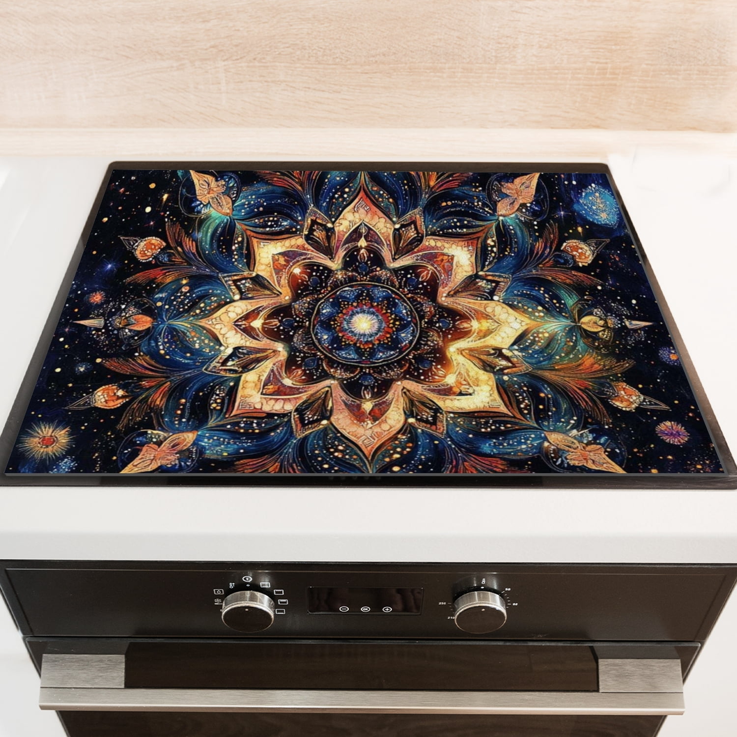 Glass Stove Top Cover, Mystery Mandala Flowers Pattern Scratch-Resistant Electric Stove Protector, Square Foldable Durable Kitchen Decor Mat for Kitchen RV (28×20 Inch)
