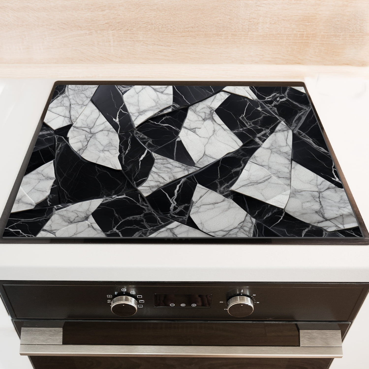 Glass Stove Top Covers for Electric Stove, Abstract Black and White Marble Pattern Stovetop Covers, Square Scratch-Resistant Mat for Kitchen RV (28×20 Inch)
