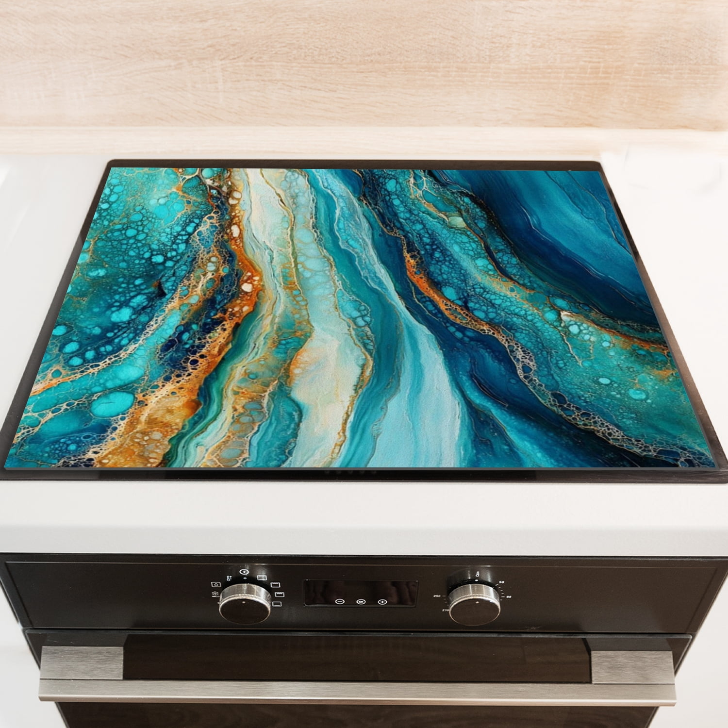 Glass Stove Top Covers For Electric Stove, Blue Green Marble Pattern Square Glass Stovetop Cover, Washable Oilproof Dustproof Mat for Kitchen RV (28×20 Inch)