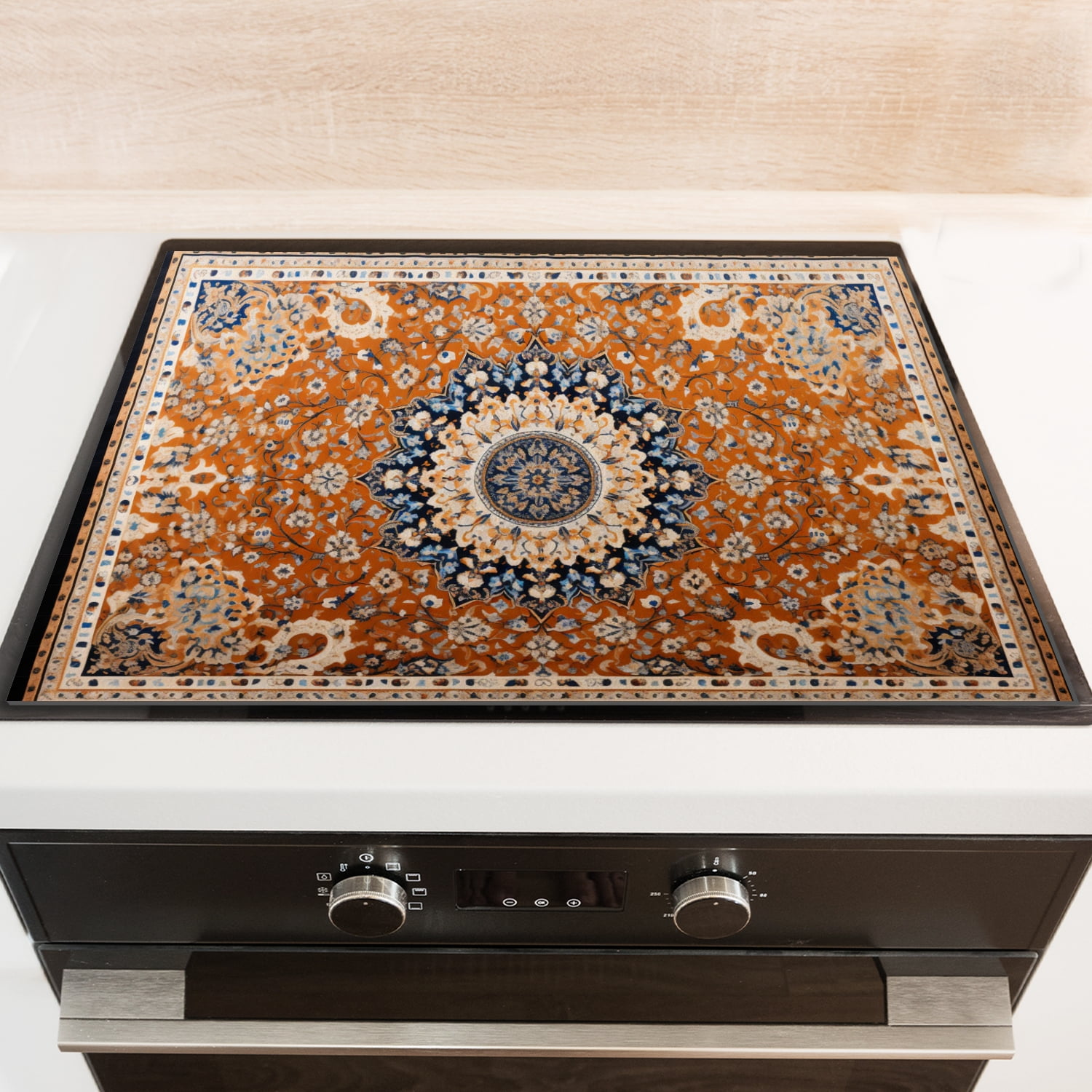 Glass Stove Top Covers, Retro Bohemia Mandala Flowers Painting Waterproof Oilproof Oven Covers for Electric Stove, Square Multifunctional Kitchen Decor Pad for Kitchen RV (28×20 Inch)