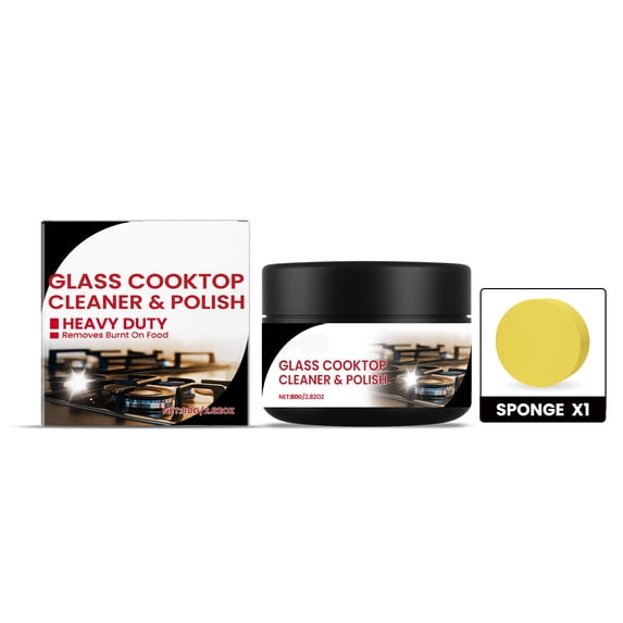 Glass Stove Top Polishing Cleaner, Heavy Duty Stain Remover for Ceramic Glass Cooktop, Restores Shine, 80g with Sponge
