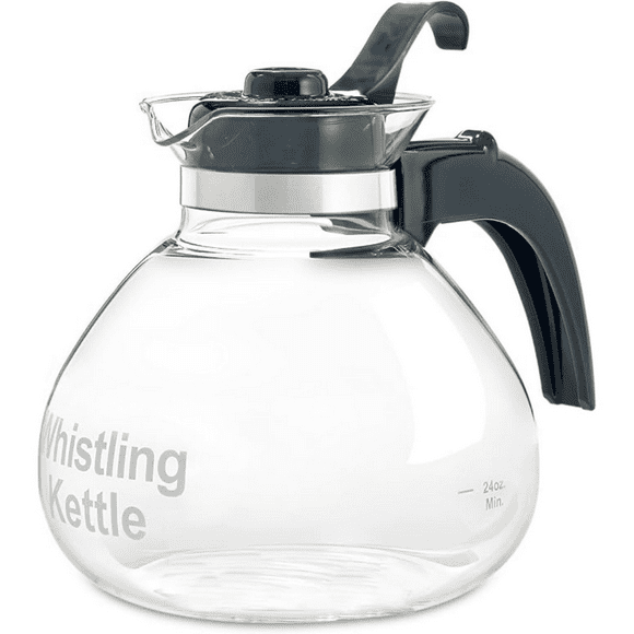 Glass Stove Top Whistling Tea Kettle - 12 Cup/48oz Capacity - BPA-Free - German Made Glass Kettle for Gas, Electric, and Glass Ranges