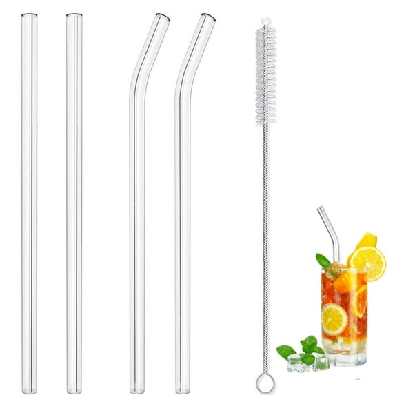 Glass Straws,4-Pack Reusable Glass Drinking Straws, Size 8''x8 MM, Including 2 Straight and 2 Bent with 2 Cleaning Brush, Clear Glass Straws Reusable for Smoothie Cocktail,Color Changing Cups