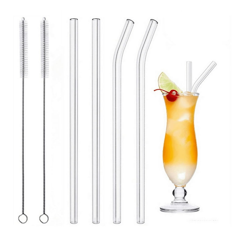 Glass Straws, 4 Pcs Reusable Glass Drinking Straws, Size 8''x8 MM