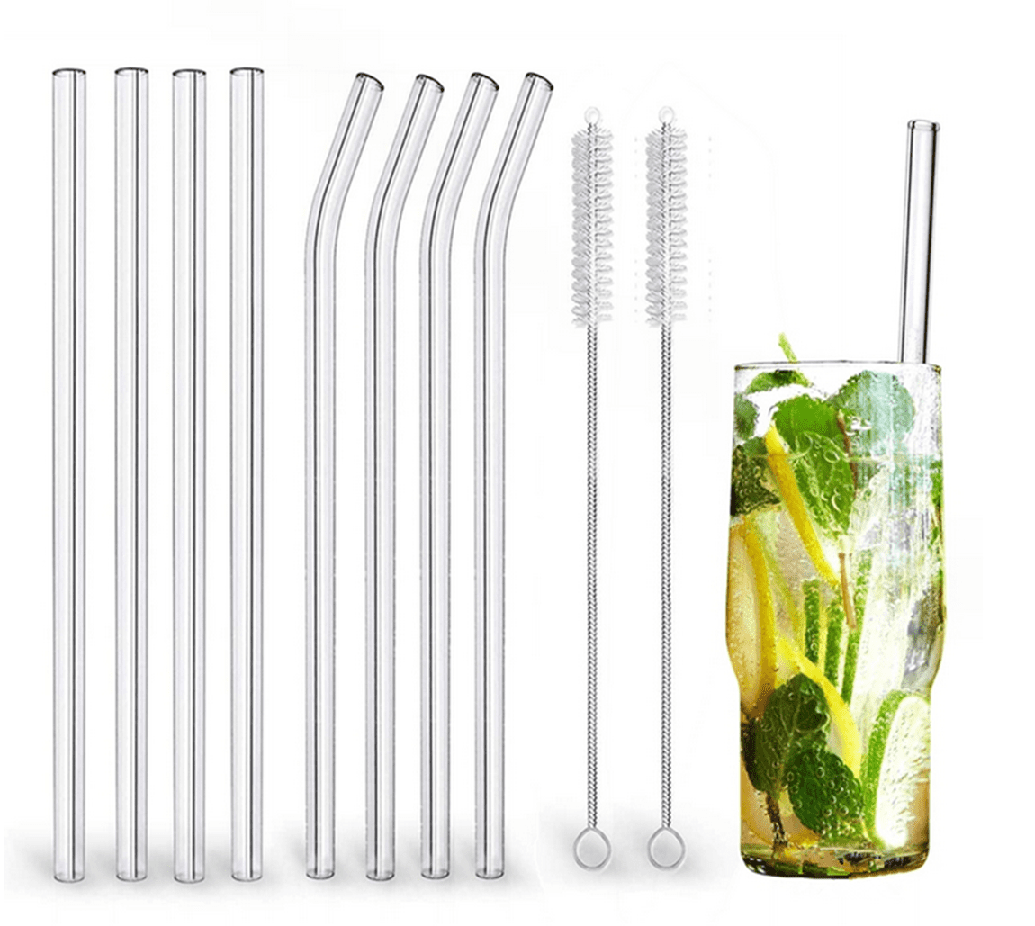 6 Pcs Reusable Glass Straws with Design, 8 mm x 7.9 Inches Cactus on Green  Straws Straight Glass Cactus Straws with Cleaning Brush for Smoothie