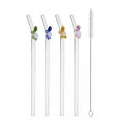 Glass Straws with Turtle Design, Reusable, Borosilicate Glass, 8 Inch Drinking Straws