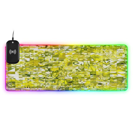 Glass Style Flowers Large RGB Gaming Mouse Pad with Fast Wireless Charging, 31.5''x11.8''