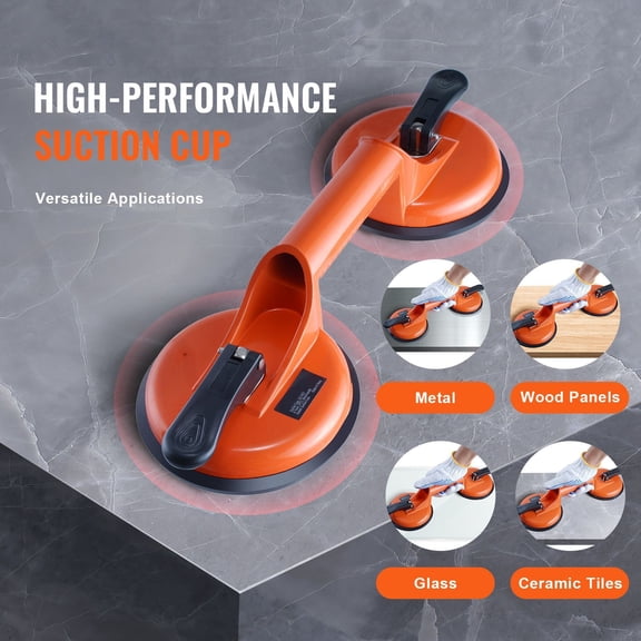 Glass Suction Cup, 4.7" 2 Pack 330 lbs Load Capacity, Vacuum Suction Cup with Aluminum Handle, Heavy Duty Industrial Suction Cup Lifter Tool for Glass, Granite, Tile, Metal, Wood Panel Lifting