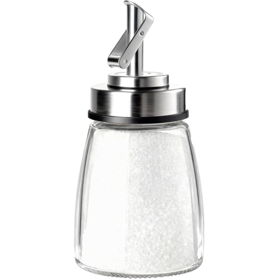 Glass Sugar Dispenser with Stainless Steel Lid, Automatic Pour Spout, Container for Coffee Bar, Jar, Bowl, Salt Shaker, 6OZ