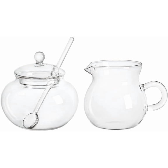 Glass Sugar and Creamer Set, Tea or Coffee Serving Set, Cream Pitcher with Sugar Bowl