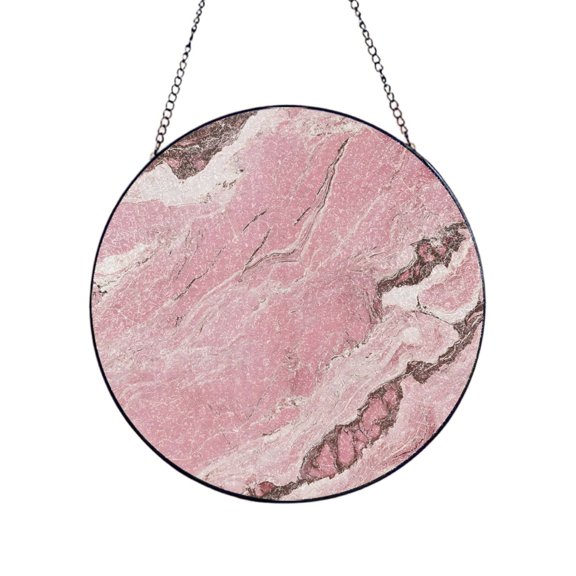 Glass Sun Catcher Stained Glass Window Hanging Ornament With Metal Chain Real Glass Rainbow Prism Decor For Home Garden Wall Door 4in（10cm） Pink Marble_2