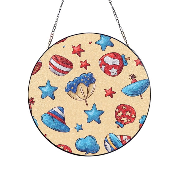 Glass Sun Catcher Stained Glass Window Hanging Ornament With Metal Chain Real Glass Rainbow Prism Decor For Home Garden Wall Door 6in（15cm） Independence Day Theme Elements Star (3)