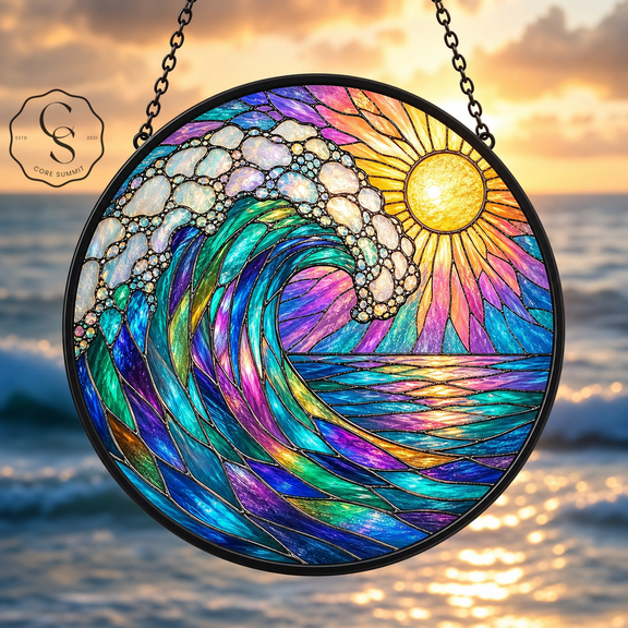 Glass Suncatcher Aurora Rainbow Wave Glass Window Hanging Gift for Mom