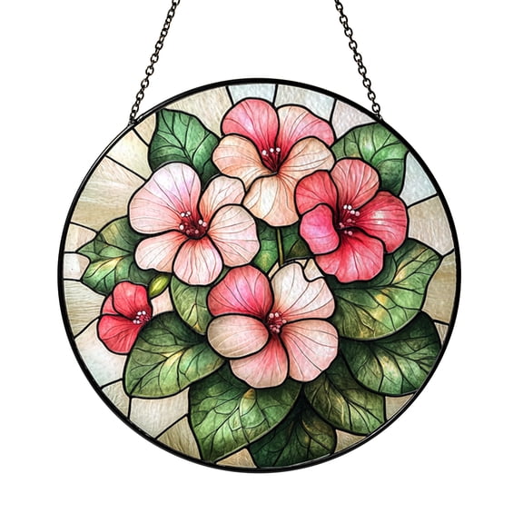 Glass Suncatcher Featuring Geranium Mandala Design, Window Decor Hanging, Relaxing Zen Gift