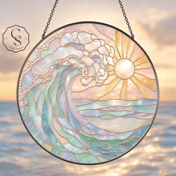 Glass Suncatcher Pastel Ocean Wave Window Hanging Gift for Mom