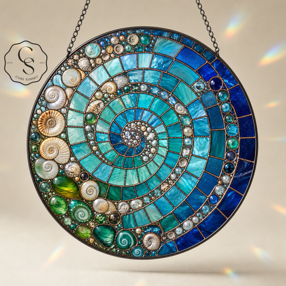 Glass Suncatcher Turquoise Shell Vortex Glass Window Hanging Gift for Mom