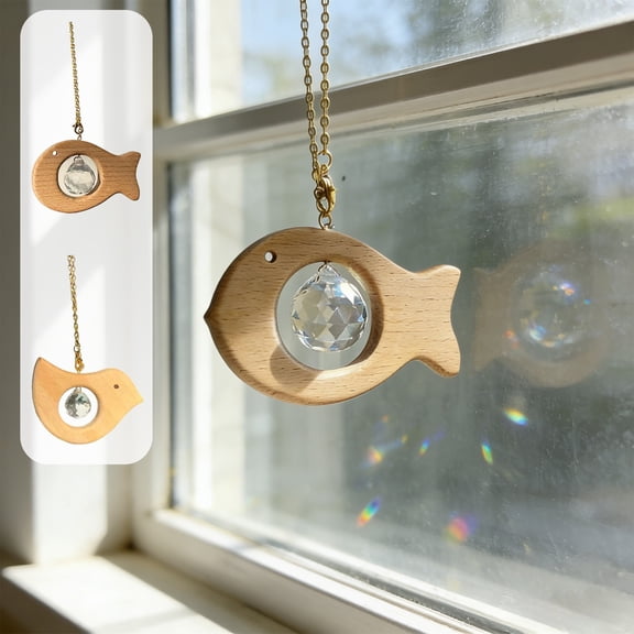 Glass Sunlight Catcher Crystal Ball with Fish Design,Multicolor Rainbow Scattering Patterns, Home Window Decorative Hanging Pendant for Living Room, Bedroom, Garden, Wedding Decor