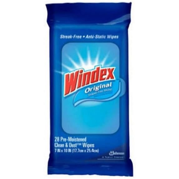 Windex Glass & Surface Wet Wipe Cloth - Wet, Household Cleaning - 28 Pack, 7" x 8"