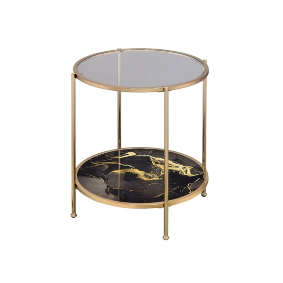 Glass Surface and Gold - Finished Metal | End Table for Coffee Break with Shelf | Polished Appearance for a Classy Vibe
