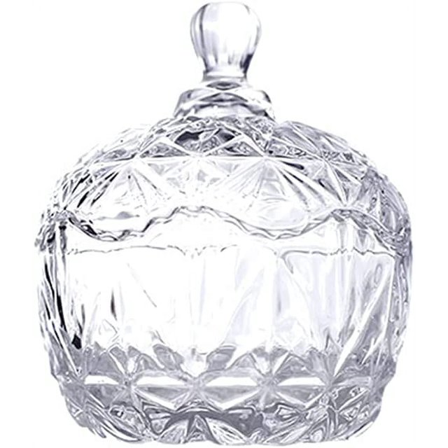 Glass Sweet Bowl Bonbon Candy Dish with Lid Crystal Effect Clear Glass