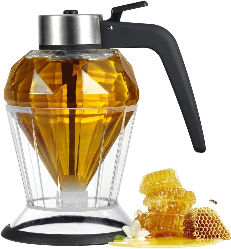 Glass Syrup Dispenser With Stand Base,Honey Jar For Pancakes, No Drip Sauce Dispenser For Edible Oil, Vinegar, Soy Sauce
