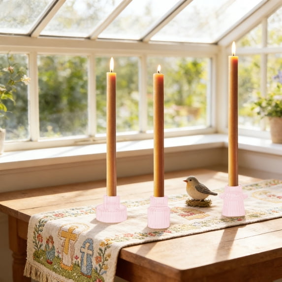 Glass Taper Candle Holders Set of 3, Colored Glass Candlestick Holders for Dinner Table Centerpieces, Wedding Reception and Home Decor